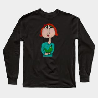 Ginger lady and emerald green bird Long Sleeve T-Shirt